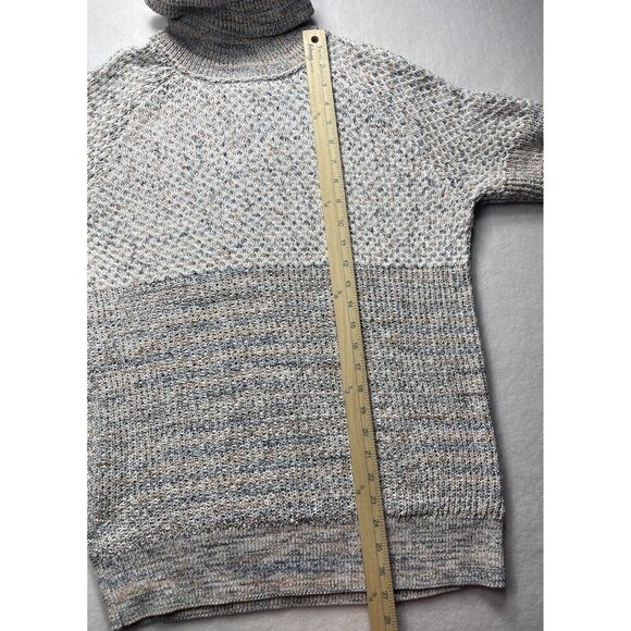 PrAna Abelle Sweater Tunic Sz M Turtleneck Blue White Organic Cotton Ombré Knit - Picture 5 of 7